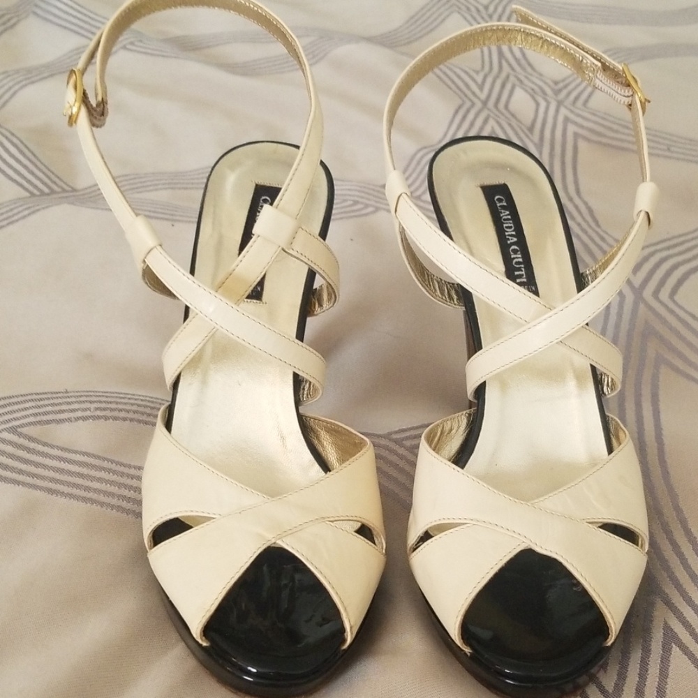 Malva Bone & black leather strappy Heel